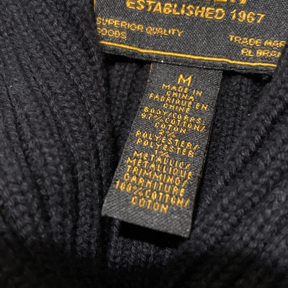 Ralph Lauren Black Label Ribbed Cotton Sweater with Gold Metallic Threads M - Picture 12 of 15